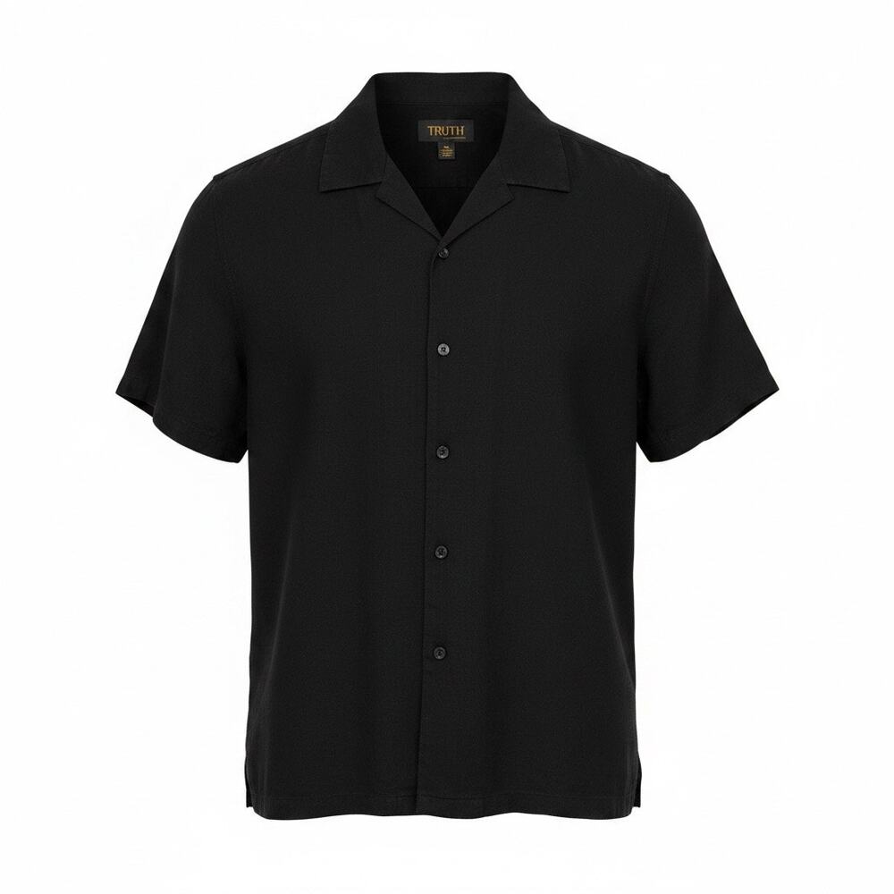 Truth by Republic Mens Medium Black Linen Blend Short Sleeve Button Up Shirt